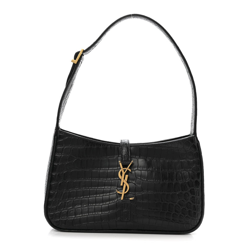 Calfskin Crocodile Embossed Le 5 A 7 Hobo Black