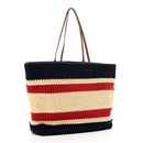 Raffia Crochet Stripe Tote Natural Blue