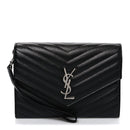 Grain De Poudre Matelasse Chevron Monogram Envelope Clutch Black