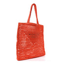 Yarn Raffia Effect Crochet Logo Embroidered Tote Bag Arancio