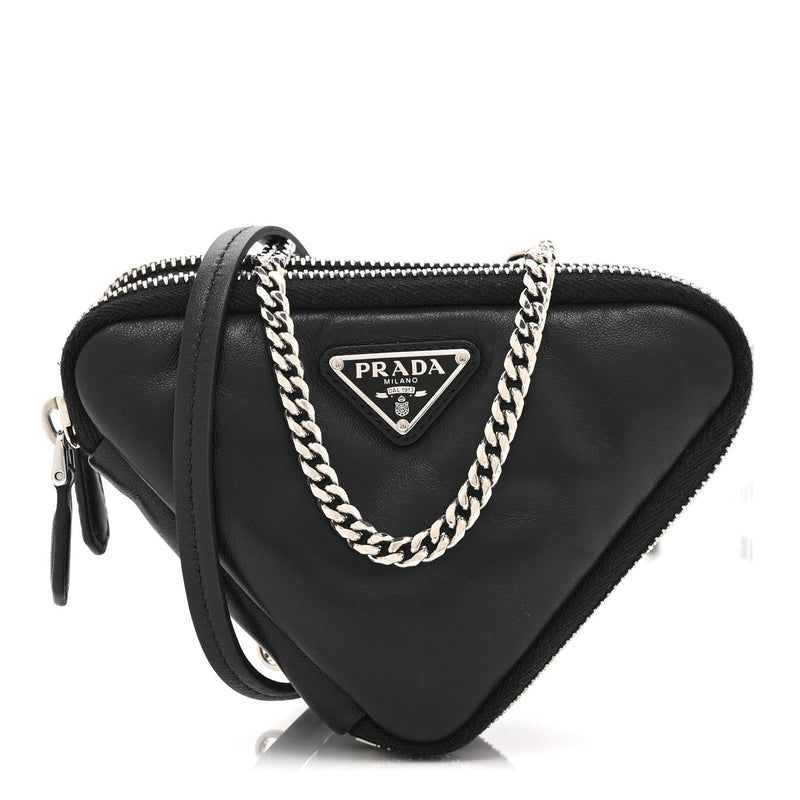Nappa Soft Padded Mini Triangle Crossbody Pouch Black