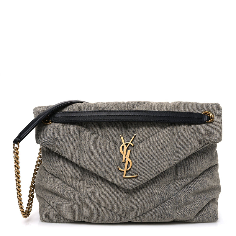 Denim Quilted Medium Loulou Puffer Monogram Chain Satchel Azur