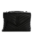 Calfskin Y Quilted Monogram Monochrome Medium Loulou Chain Satchel Black