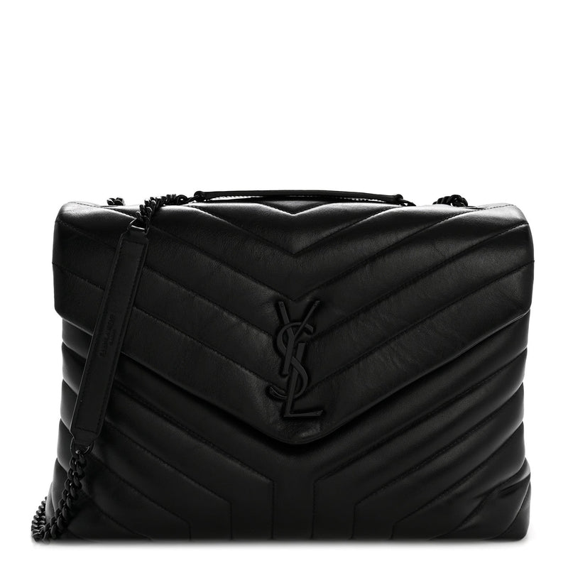 Calfskin Y Quilted Monogram Monochrome Medium Loulou Chain Satchel Black