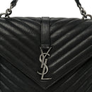 Sheepskin Matelasse Chevron Monogram Monochrome Medium College Bag Black