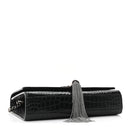 Calfskin Crocodile Embossed Small Classic Monogram Kate Tassel Satchel Black