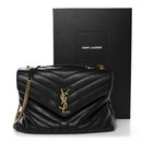 Calfskin Y Quilted Monogram Medium Loulou Chain Satchel Black