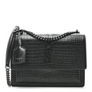 Calfskin Crocodile Embossed Medium Monochrome Monogram Sunset Black