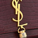 Calfskin Crocodile Embossed Medium Classic Monogram Kate Tassel Satchel Dark Red