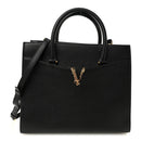 Grainy Calfskin Large Virtus Top Handle Tote Black