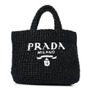 Yarn Raffia Effect Crochet Small Logo Tote Black