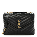Calfskin Y Quilted Monogram Medium Loulou Chain Satchel Black