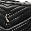 Calfskin Y Quilted Monogram Medium Loulou Chain Satchel Black