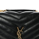 Calfskin Y Quilted Monogram Medium Loulou Chain Satchel Black