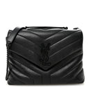 Calfskin Y Quilted Monogram Monochrome Small Loulou Chain Satchel Black