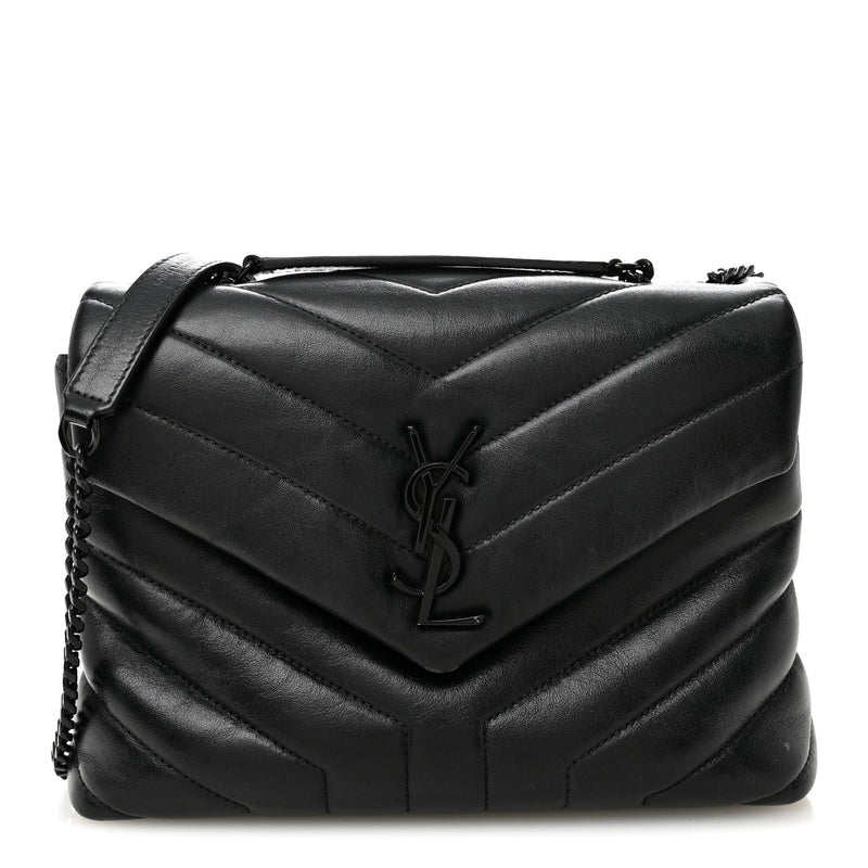 Calfskin Y Quilted Monogram Monochrome Small Loulou Chain Satchel Black