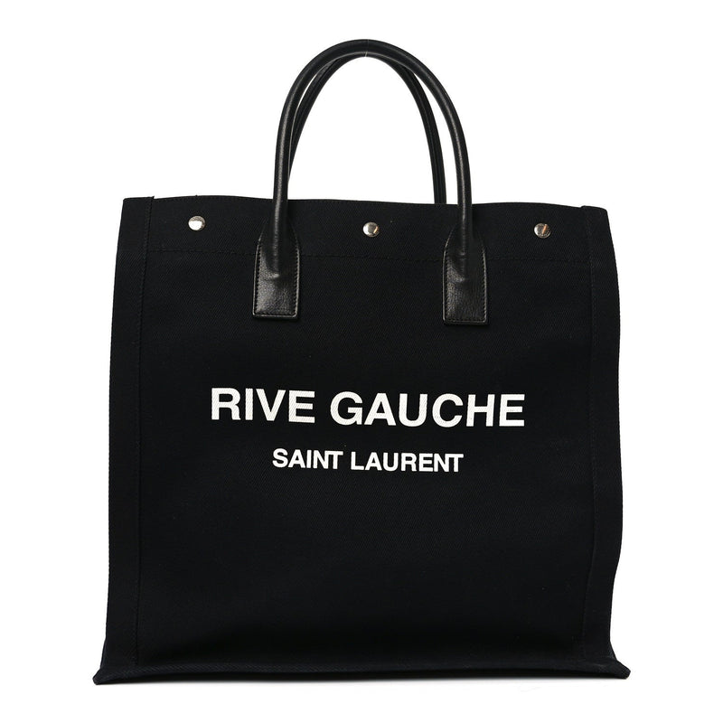 Linen Calfskin Rive Gauche North South Tote Black