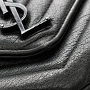 Sheepskin Matelasse Chevron Monogram Monochrome Medium College Bag Black