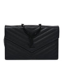 Grain De Poudre Matelasse Chevron Monogram Monochrome Envelope Chain Wallet Black
