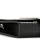 Calfskin Crocodile Embossed Small Classic Monogram Kate Tassel Satchel Black