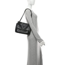 Crinkled Calfskin Matelasse Monogram Medium Niki Chain Satchel Black