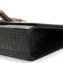 Calfskin Crocodile Embossed Medium Classic Monogram Kate Tassel Satchel Black