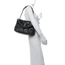 Lambskin Quilted Medium Loulou Puffer Monogram Chain Satchel Black