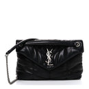 Lambskin Quilted Small Loulou Puffer Monogram Chain Satchel Black