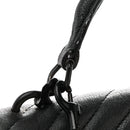 Sheepskin Matelasse Chevron Monogram Monochrome Medium College Bag Black