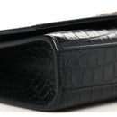 Calfskin Crocodile Embossed Small Classic Monogram Kate Tassel Satchel Black