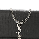 Calfskin Crocodile Embossed Medium Classic Monogram Kate Tassel Satchel Storm