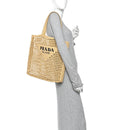 Yarn Raffia Effect Crochet Logo Embroidered Tote Bag Naturale