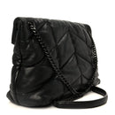 Lambskin Quilted Monogram Monochrome Medium Loulou Puffer Chain Satchel Black