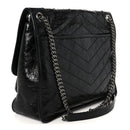 Crinkled Calfskin Matelasse Monogram Large Niki Chain Satchel Black