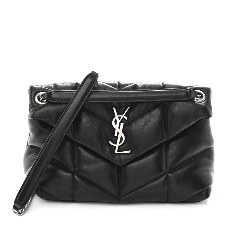 Lambskin Quilted Small Loulou Puffer Monogram Chain Satchel Black