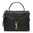 Calfskin Crocodile Embossed Medium Classic Monogram Cassandra Top Handle Black