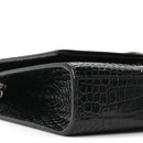 Calfskin Crocodile Embossed Small Classic Monogram Kate Tassel Satchel Black