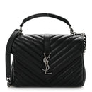 Sheepskin Matelasse Chevron Monogram Medium College Bag Black