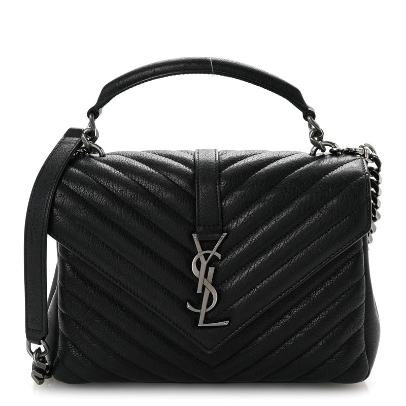 Sheepskin Matelasse Chevron Monogram Medium College Bag Black