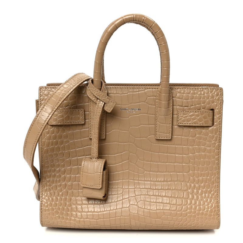 Calfskin Crocodile Embossed Nano Sac De Jour Brown