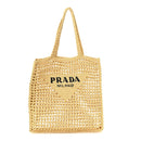 Yarn Raffia Effect Crochet Logo Embroidered Tote Bag Naturale