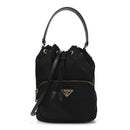 Nylon Vela Saffiano Mini Bucket Crossbody Bag Black