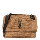 Raffia Calfskin Monogram Medium Niki Chain Satchel Natural