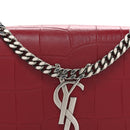 Calfskin Crocodile Embossed Small Classic Monogram Kate Tassel Satchel Red