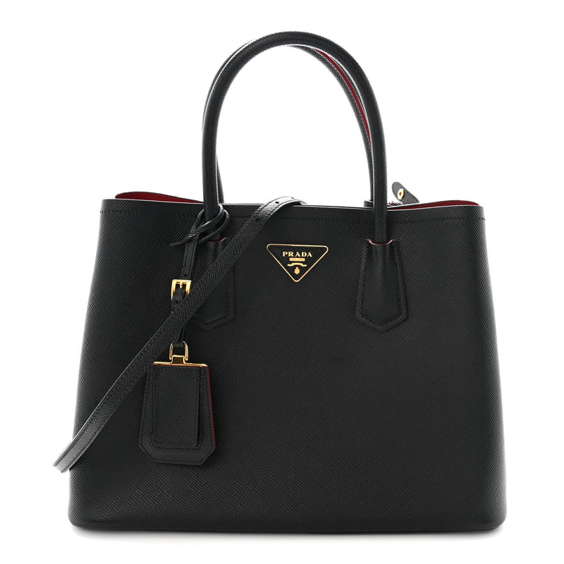 Saffiano Cuir Medium Double Bag Black Fuoco