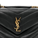 Calfskin Y Quilted Monogram Small Loulou Chain Satchel Black
