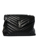 Calfskin Y Quilted Monogram Large Loulou Chain Satchel Black