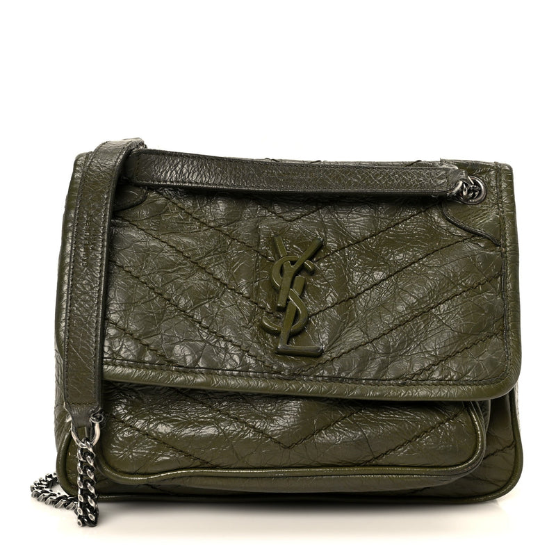 Crinkled Lambskin Matelasse Monogram Baby Niki Chain Satchel Seawood
