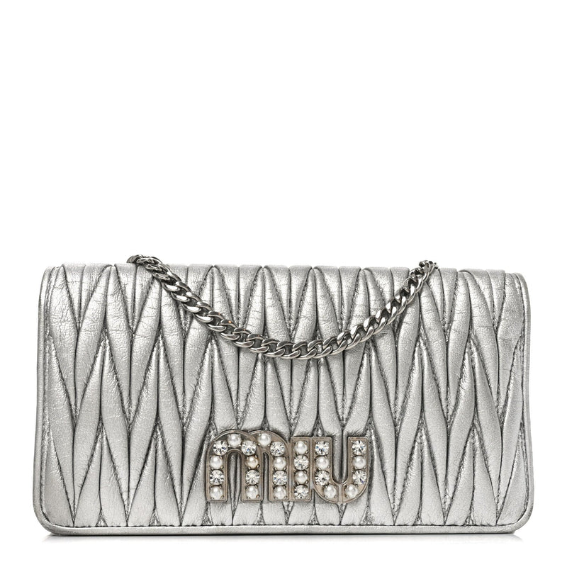 Metallic Nappa Matelasse Chain Crossbody Silver