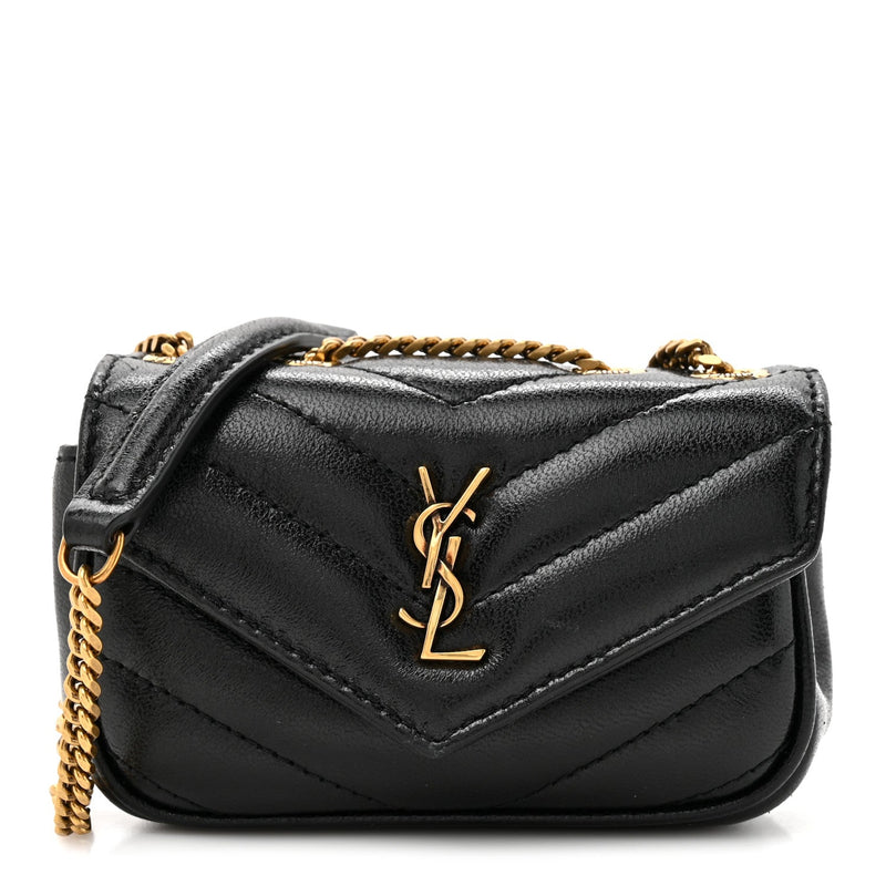 Lambskin Chevron Quilted Micro LouLou Black
